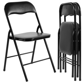 HealSmart 2 Pcs Folding Chairs with Leather Padded Cushion Seats Indoor Outdoor Black