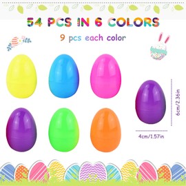 IHCEMIH Plastic Eggs, 54Pcs Empty Easter Egg to Fill for Egg Hunt 6 Colors 2.2" Fillable Hollow Surprise Eggs Easter Ornaments Basket Stuffers Party Favor Home Decorations Colorful Prize Gift for Kids