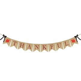 ERKOON Thankful Burlap Banner, Thankful Burlap Wall Banner, Thanksgiving Decor Banner for Harvest Time Thanksgiving Party Decorations