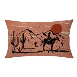 AOFANGGO Vintage Southwestern Landscape Pillow Cover 12x20 Sofa Pillowcase Ratro Western Equestrian Cowboy Orange Rust Desert Sunset Throw Pillowcase Lumbar Home Decoration