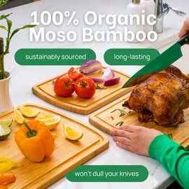 Organic Wood Cutting Boards for Kitchen for Chopping Vegetables, Carving Meat, Slicing Bread and Serving Charcuterie for Meal Time Prep, Holiday Gatherings, and Hosting Parties - Ideal for Home Chefs