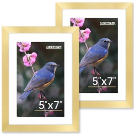 FIXSMITH 5x7 Picture Frame Set of 2, Gold Picture Frames Collage for Tabletop or Wall Display, Photo Frame with HD Plexiglass, Display Pictures 4x6 with Mat or 5x7 Without Mat