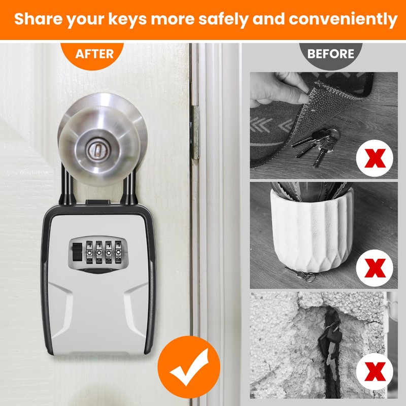 Fayleeko Portable Key Lock Box, Lock Box Wall Mounted for