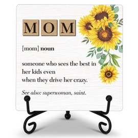 Mother Appriciation Desk Sign, Mom Definition Wooden Plaque Sign With Iron Stand, Christmas Birthday Mother's Day Gifts for Mom, Sunflower Wood Sign Desk Decor for Home Bedroom Table Shelf -49