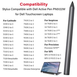 Stylus Pen for Dell Active Pen PN5122W Compatible with Dell Touchscreens Laptop for Inspiron 7620/7625 2-in-1s,Latitude 5310/7320/7410/9420/9510 2-in-1,for XPS 9310 2in1s(Gray)