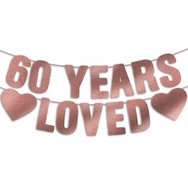 Pre-Strung 60th Birthday Banner - Rose Gold Glitter, Happy 60th Birthday Party Decorations for Women, Funny Sixty Anniversary Decor Bday Sign Gifts