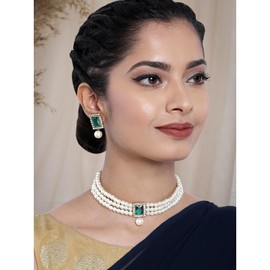 Aheli Ethnic Choker Necklace Earrings Wedding Bollywood Party Jewelry Set for Women