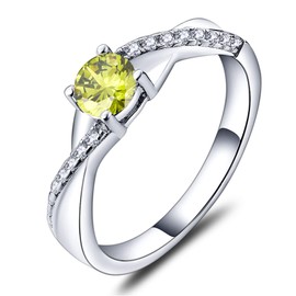 YL 925 Sterling Silver Engagement Ring 5MM 3A Cubic Zirconia Infinity Ring for Women, Metal, Peridot