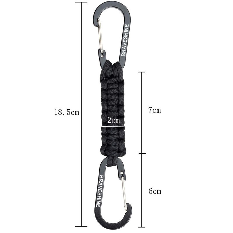 BRAVESHINE Carabiner Double Head with Carabiner, Plastic Bottle, Zack, Paracord,