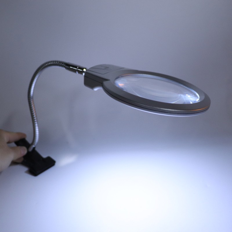 LED Illuminating Magnifier with Clamp Optical Lens Adjustment Hose Magnifying