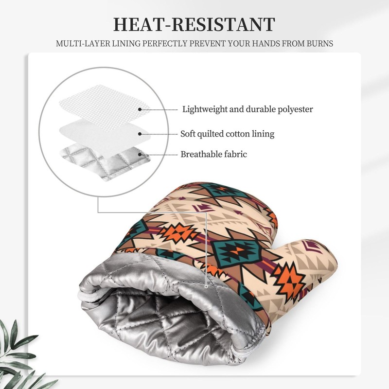 HEROARMOUR Aztec Print Oven Mitts Pot Holders Set Silicone Native