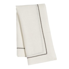 Huddleson Ivory Italian Linen Napkin with Chocolate Brown Contrast Hemstitch (Set of Six) Luxury Made in US