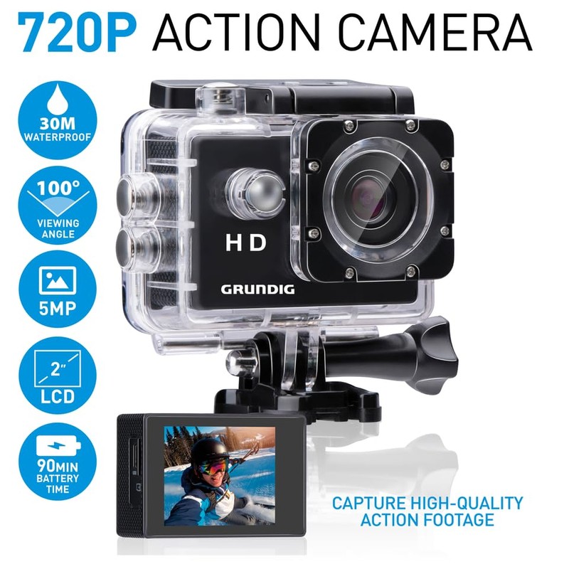 Grundig Action Camera HD720P Underwater Camera Waterproof up to 30