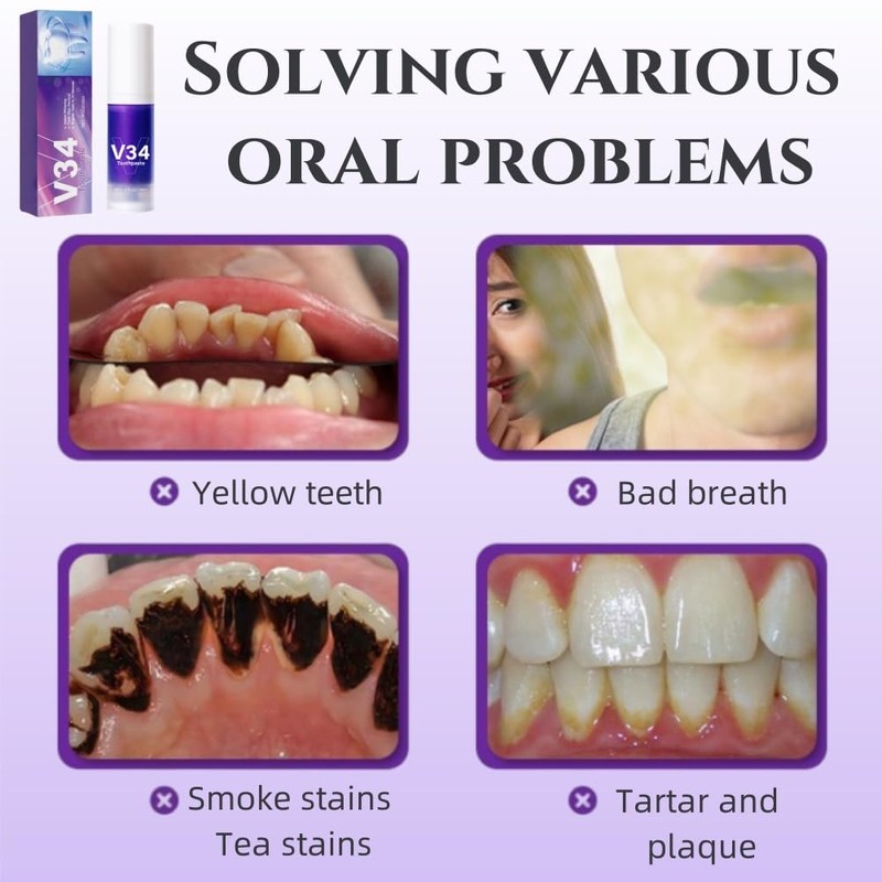 Purple Teeth Whitening Toothpaste, 2 Pieces, 30 ml Toothpaste for