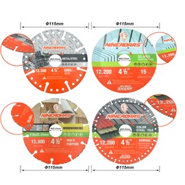 Nineroars Vacuum Brazed Diamond Saw Blades 4 in 1 Set 4 1/2” 115mm for Angle Grinder Combination kit for House Hold
