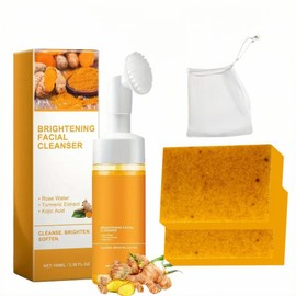 AMOCOCO Turmeric Wash and Care Two Piece Set - Turmeric Cleansing Mousse & Turmeric Soap Facial Cleansing - Comfortable Facial Cleansing Skincare - Specification: 2*soap+cleansing mousse