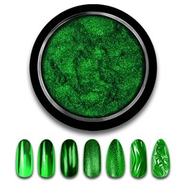 Christmas St. Patrick's Day Chrome Nail Powder, Green Chrome Nail Powder Metallic Mirror Effect for Nails Art Design Holographic Glitter Pigment Dust for DIY Manicure Decorations 1Pcs