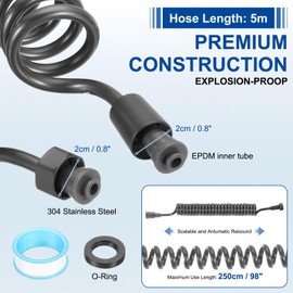 sourcing map Bidet Sprayer Tube, 5 M Bidet Spring Hose Flexible Shower Tube PU Flexible Telescopic Bidet Hose for Toilet Faucet Bidet Sprayer Basin Faucet Showers, Dark Grey