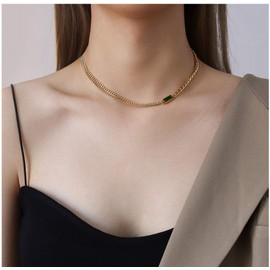 JA.S.JR 18K Gold Plated Emerald Choker Necklaces Chain Necklace Gold Statement Necklaces for Women