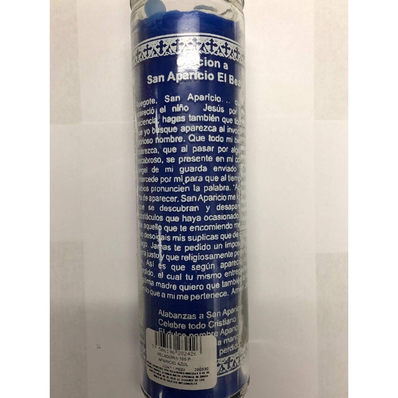 San Aparicio Unscented Blue Pillar Candle in Glass