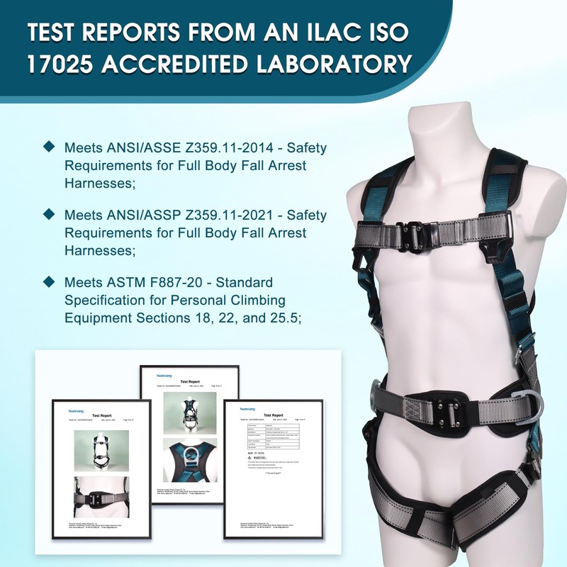 WHITEDEW Fall Protection Premium Safety Harness with Shock Absorbing Lanyard,
