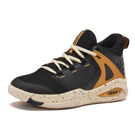 AND1 Takeoff 3.0 Girls & Boys Basketball Shoes, Boys High Top Sneakers - Black/Tan/Yellow, 6 Big Kid