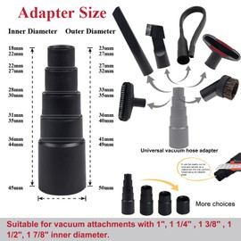 ANBOO Vacuum Brush Attachment 1 1/4 inch Round Soft Horse Hair Vacuum Brush Bristle with 2 1/2" to 1 1/4" Vacuum Hose Adapter Kit Compatible with Most Vacuum Cleaners, Pack of 5