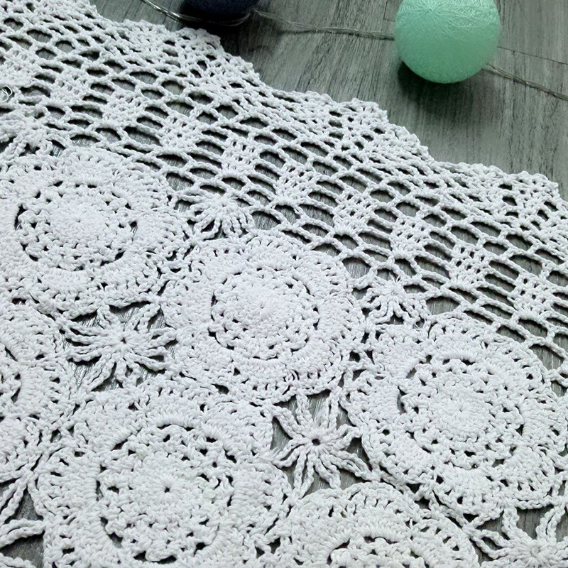 Lelefly Cotton Handmade Crochet lace Table Runners Rectangular Tablecloth Doilies