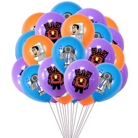 POPOYU 20Pcs Skibidi Toilet Birthday Party Balloons,Titan TV Man Latex Balloons Skibidi Party Decoration,Purple Blue Kids Skibidi Party Balloons Helium Balloons for Fans Skibidi Themed Party Supplies
