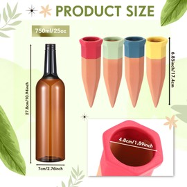 Baderke 8 Pcs 4 Set Plant Watering Devices, Terracotta Watering Spikes with 25 oz Plastic Wine Bottles, Slow Release Vacation Insert Automatic Plant Waterer Device for Indoor Outdoor (Assorted Color)