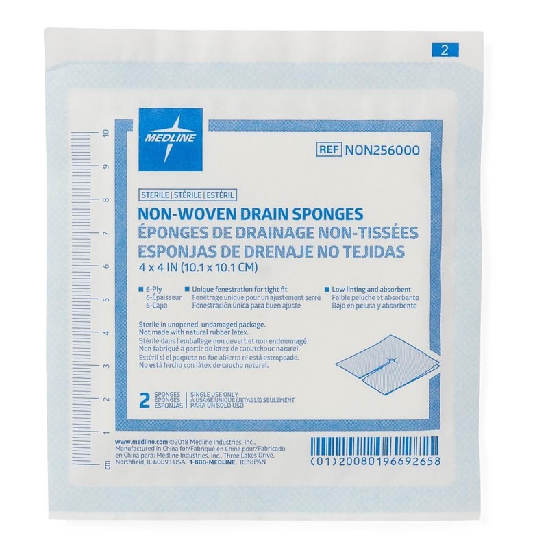 Medline Gauze Sponge 4'' X 4'' Drain 6 Ply, NON256000