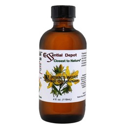 Essential Depot St Johns Wort Herbal Oil Infusion - Vegan - Non-GMO - Supplied in 4 oz. Amber Glass Bottle with Black Phenolic Cone Lined Safety Sealed Cap