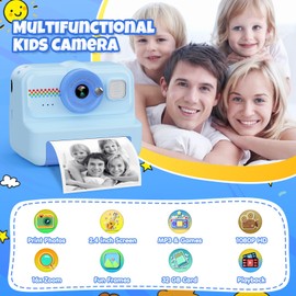 HiMont Kids Camera Instant Print, 1080P Instant Print Camera for Kids with 32GB Card & 3 Rolls Print Paper, Selfie Kids Digital Camera, Funny Kids Toys Gifts for Boys & Girls Age 3-12 (Blue)