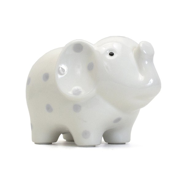 Child to Cherish Ceramic Elephant Piggy Bank, Gray Polka Dots