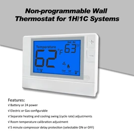 Non-Programmable Thermostat for Conventional Single-Stage Systems, 1 Heat/1 Cool, Easy DIY, Blue Backlight