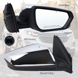 Lqito Right Passenger Side Mirror Compatible With 2018 2019 2020 2021 2022 2023 2024 Chevy Equinox With Manual Folding Power Glass Heated Chrome Replace#84225383(5Pins)