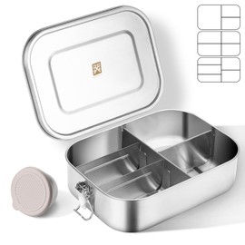 GOLDEN KEY 47QZ Stainless Steel Bento Box with 5 Compartments,1400ml Large & Thickened Metal Lunch Box for Adults,Eco-friendly Leak-Proof Container with Lockable Clips