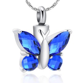 constantlife Joyería de cremación para cenizas, piedra de cristal con forma de mariposa, colgante de acero inoxidable, collar de urna para mujer, Metal, Acero inoxidable