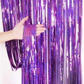 Purple Backdrop Streamers AILEXI 2 Pack 1 m x 2.5 m Metallic Tinsel Foil Fringe Curtains for Photo Booth Party Decor