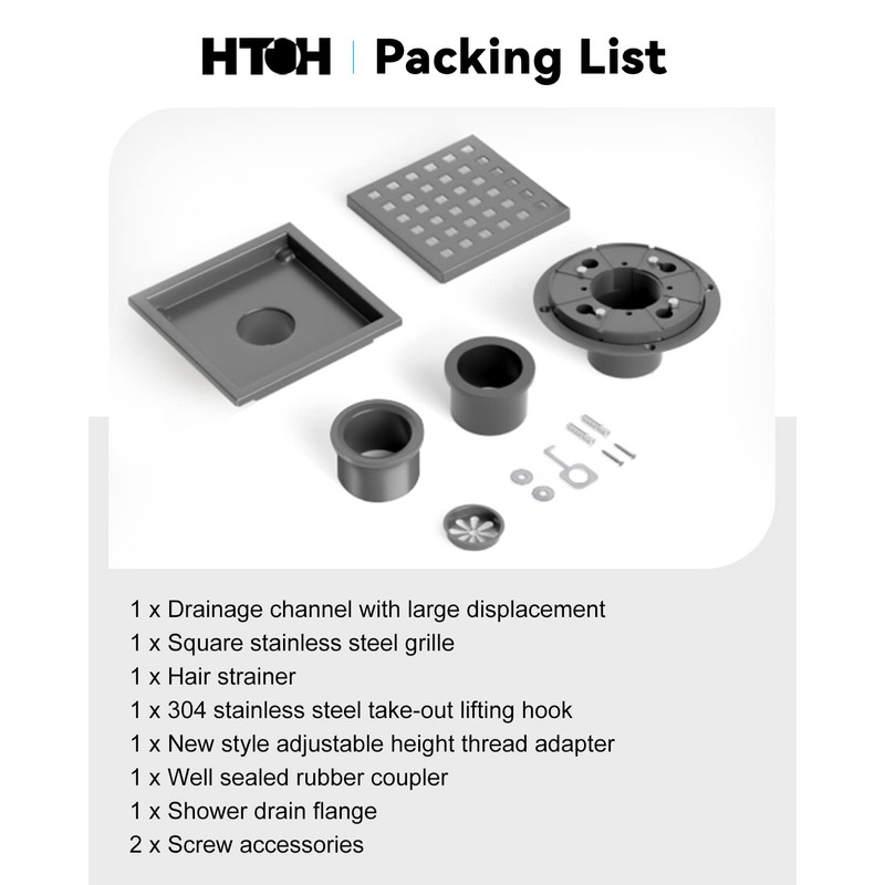 HTOH Black Shower Drain 4 Inch with Flange CUPC Certified-
