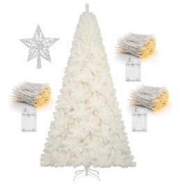 KTKDE7.5FT White Christmas Tree, Artificial Holiday Christmas Tree with 1450 Branch Tips and Folding Metal Stand, Indoor Outdoor Xmas Decoration Tree for Home Office Party