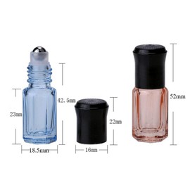 6Pcs 3ML Empty Clear Colorful Octagonal Glass Essential Oil Roller Bottles with Steel Roller Balls and Black Caps Refillable Perfume Roll-on Bottle Sample Dispensers Storage Container Vials Jars