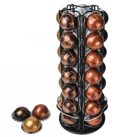 Rixordd 360° Spinning Coffee Pod Carousel Stand | Holds 35 Capsules | Compact Countertop Organizer with Silent Rotation, Durable & Modern (Black)