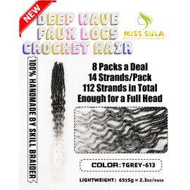 Faux Locs Crochet Hair for Black Women- 24 Inches 8 Packs Pre Looped Ombre Grey to White Synthetic Hair Extensions, Soft Goddess Locs Braids with Long Deep Wave Curly Ends(112 Strands,Tgrey/613)