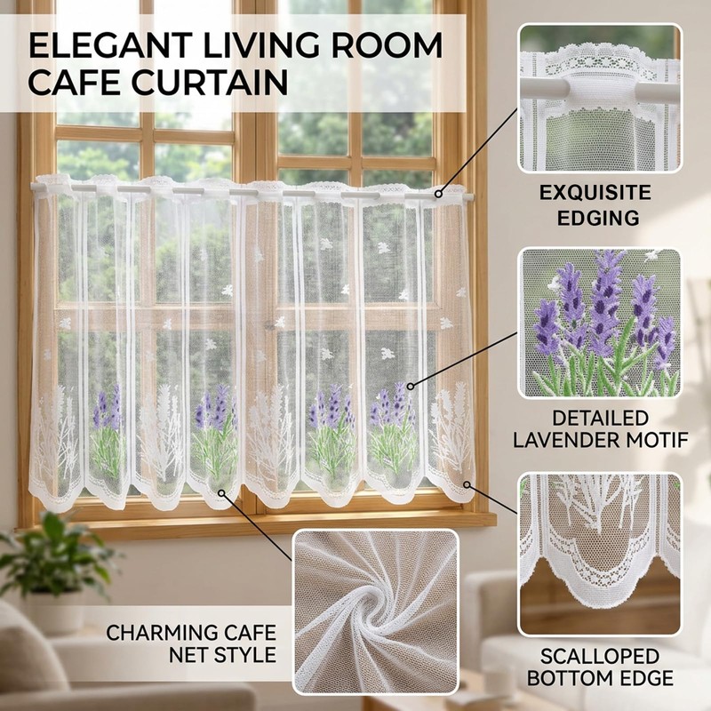 suction Cafe Curtains, Kitchen Curtains for Windows, Lace Curtains with