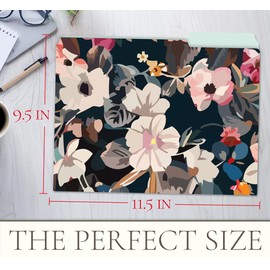 12 Set of File Folders Decorative, Pretty File Folders for Women 6 Designs, Pretty Floral Filing folders 11.5 x 9.5 1/3 Cut, Decorative File Folder, File Cabinet folders