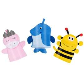Housoutil 3pcs Children's Bath Wipe Bathing Mittens Reusable Baby Wipe Baby Wash Mitt Exfoliator Glove Exfoliating Cartoon Bath Gloves Bath Scrub Body Brush Compound Cotton Newborn Korean