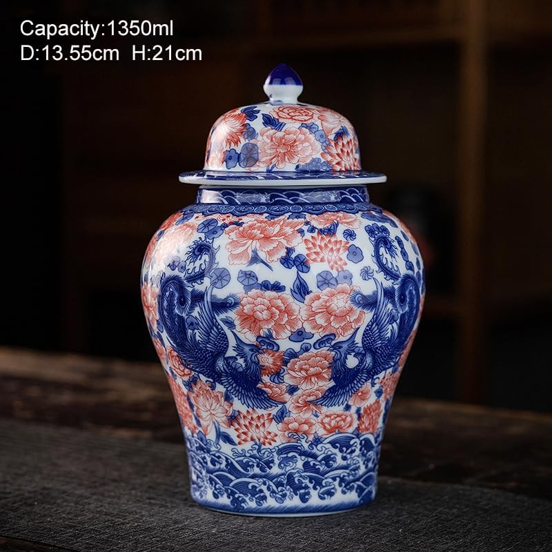 SILINE Porcelain Airtight Canister 45 Oz/1350ml, Blue White with Red