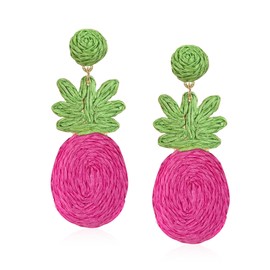 Chanaiqw Rattan Funny Pineapple Fruit Dangle Earrings for Women Cute Pineapple Statement Love Trendy Earrings Jewelry (Hot Pink)