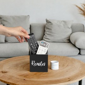 LBEMEY Wood Remote Control Holder, TV Remote Control Organizer for Table, Desktop Organizer,Multi-Purpose Desktop Storage for Home Bedroom Table (Black, S,for 2 or 3 Remote Controls)